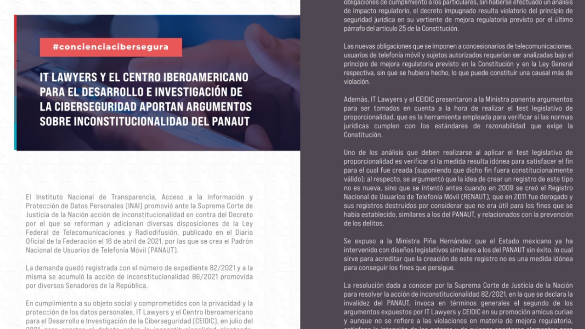 IT Lawyers SC y CEIDIC aportan argumentos sobre inconstitucionalidad del #PANAUT